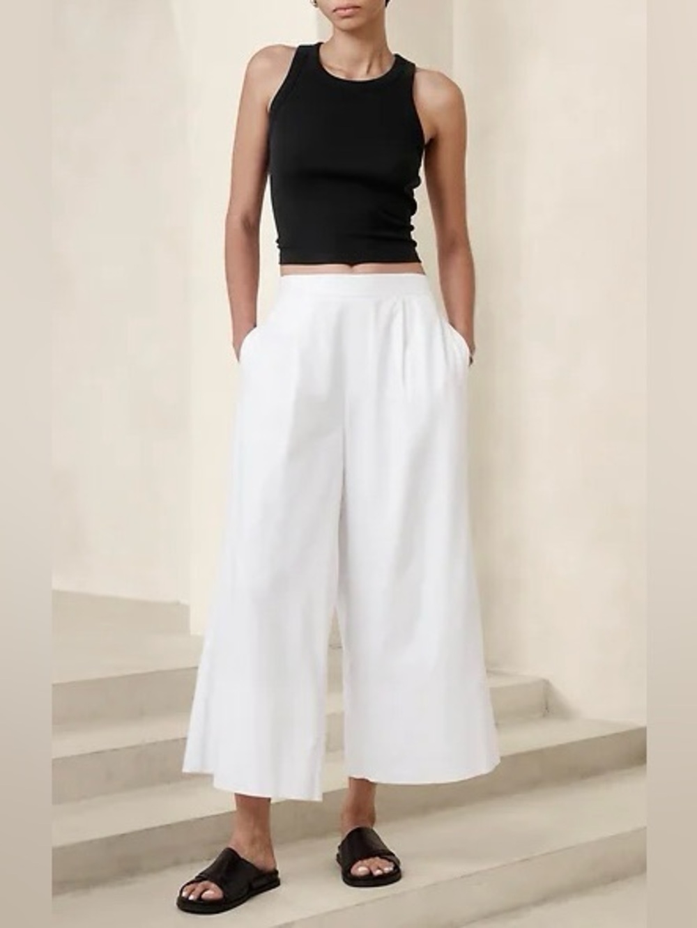 Banana Republic High-Rise Linen Cotton Blend Wide-Leg Pants White Size Small